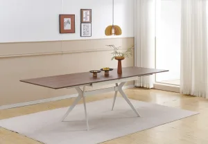 שולחן אוכל נפתח 1.6-2.6 מ' דגם יוון- אגוז עם רגל ברזל בגוון אופוויט