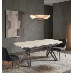 שולחן אוכל אבן קרמית באורך 1.6 מ' נפתח ל- 2.4 מ' עם רגלי ברזל דגם רויאל