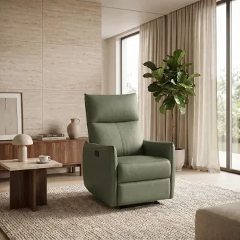 כורסת טלוויזיה מעור עם מנגנון שיוט דגם אלדר ירוק