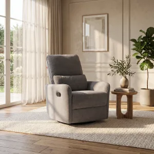 כורסת טלוויזיה מתנדנדת ומסתובבת מרופדת בד רחיץ עם הדום נשלף דגם תומאס – גוון אפור